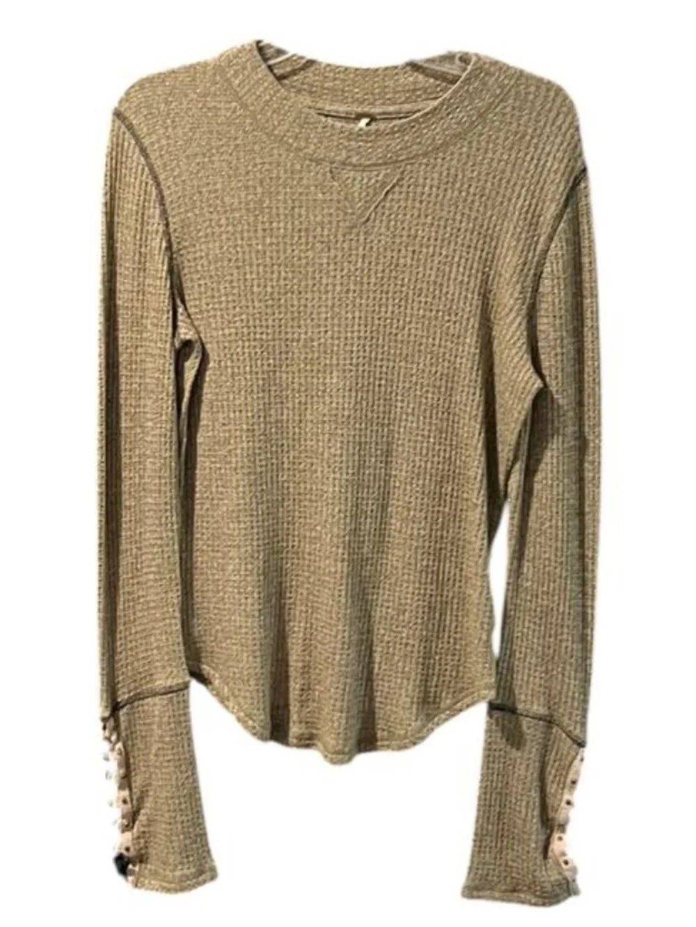 Free People | Waffle Knit Tie Sleeve Top | Size Large